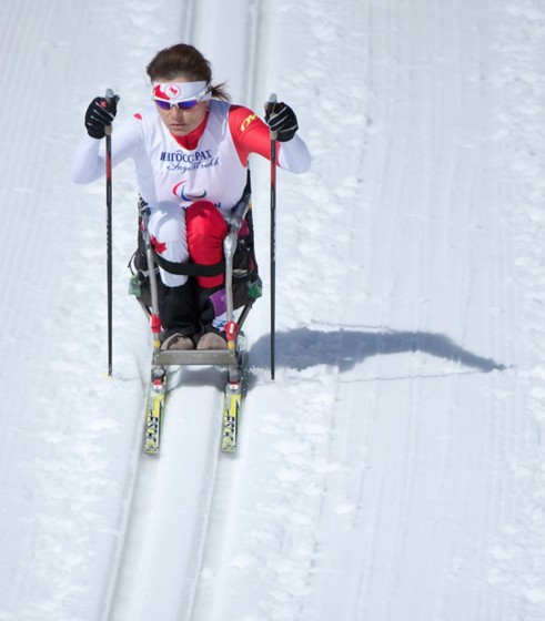 Colette Bourgonje competes in Cross Country Skiing Women's 5km Sitting at the 2014 Paralympic Winter Games in Sochi, Russia. (Photo: Matthew Murnaghan/Canadian Paralympic Committee)