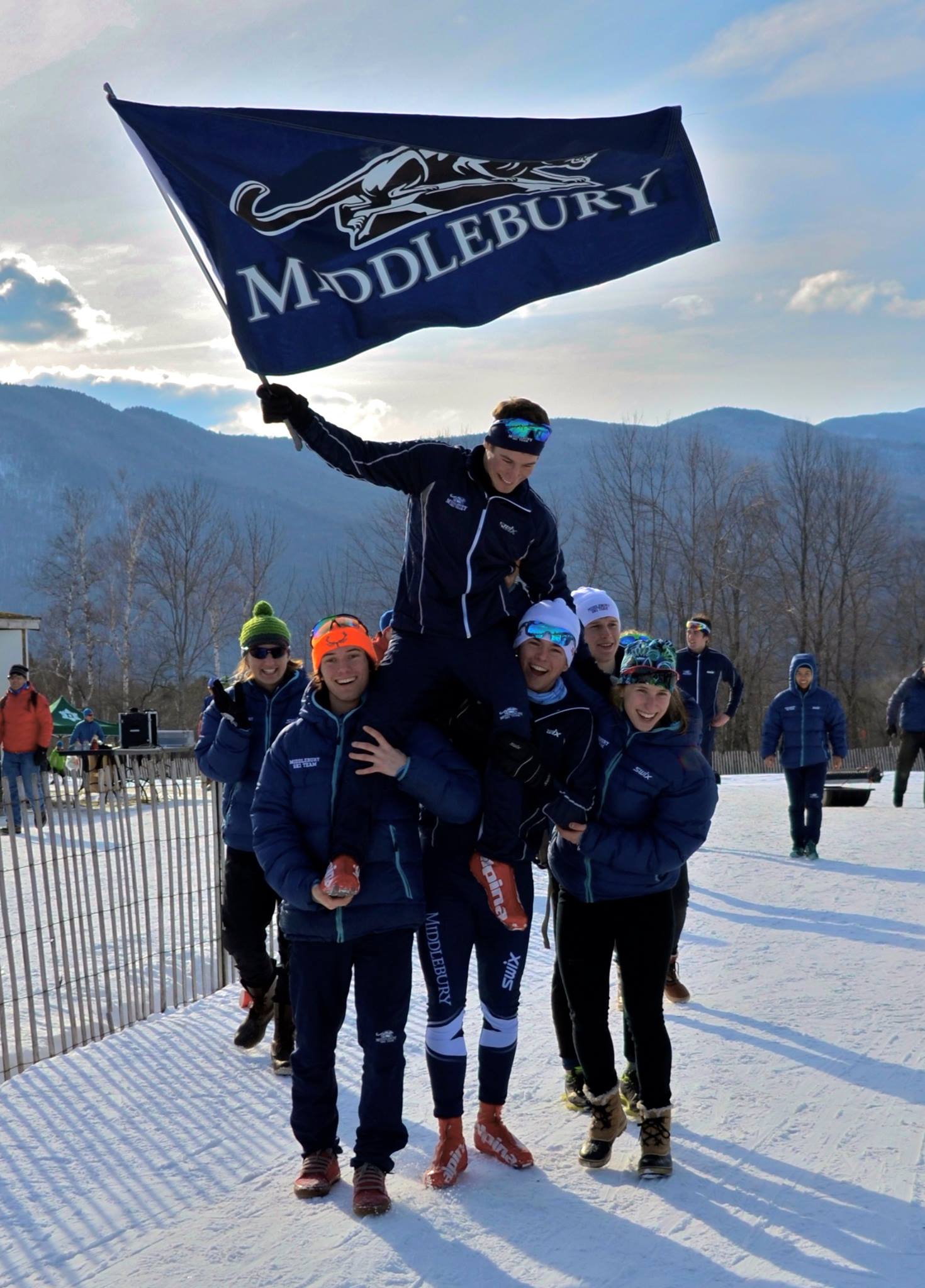 Ben Lustgarten is hoisted on the shoulders of his teammates after the conclusion of an undated EISA carnival in Stowe, Vt. (Photo: Ben Lustgarten, Facebook)   