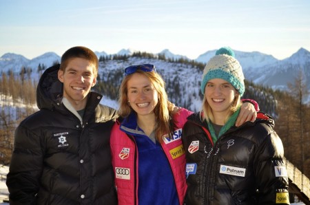 Austin, Sophie, and Isabel Caldwell (l-r) pose during the Caldwell's visit Europe during Christmas to see Sophie race on the World Cup circuit. (Photo: Sophie Caldwell, http://sophiecaldwell.blogspot.com/2013/12/christmas-and-tour.html)