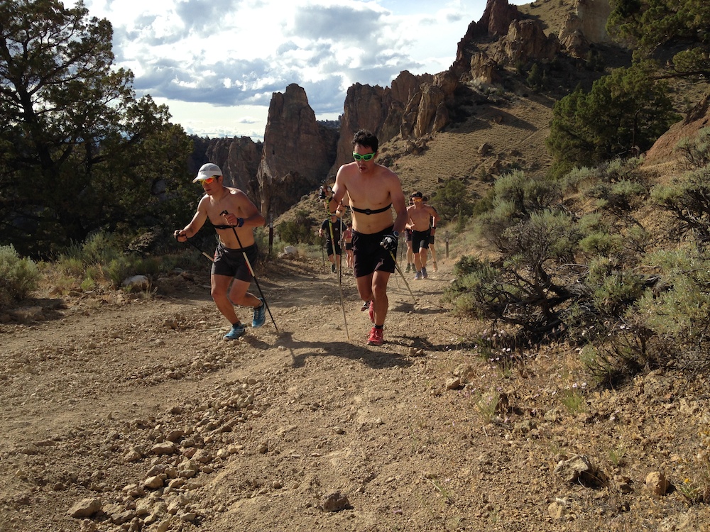 Ivan Babikov (l) and Jesse Cockney during a bounding/trail running workout near Bend, Ore. (Photo: Cross Country Canada)