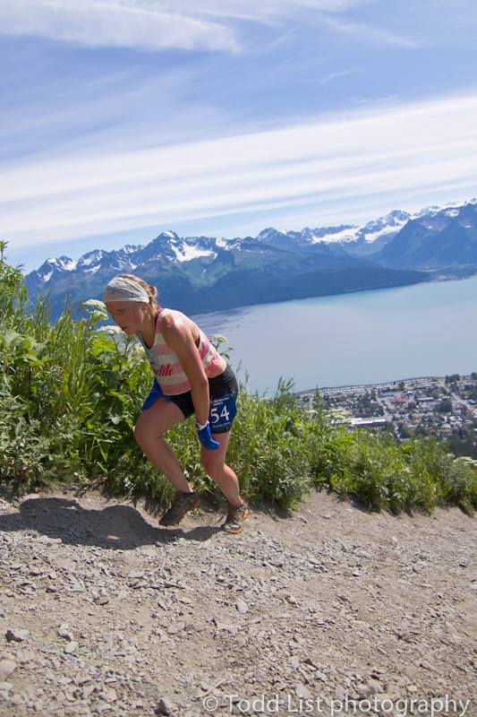 Brooks nears the top of Mount Marathon with Resurrection Bay in the background (Photo: Todd List) 