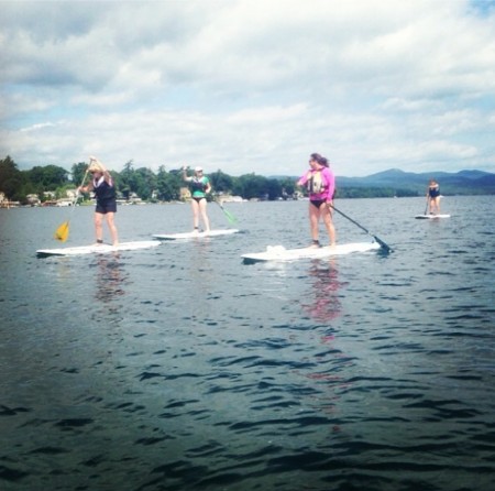A beginner stand-up paddling session led by Patty Pensel of Patty's Water Sports on Lake George, N.Y.