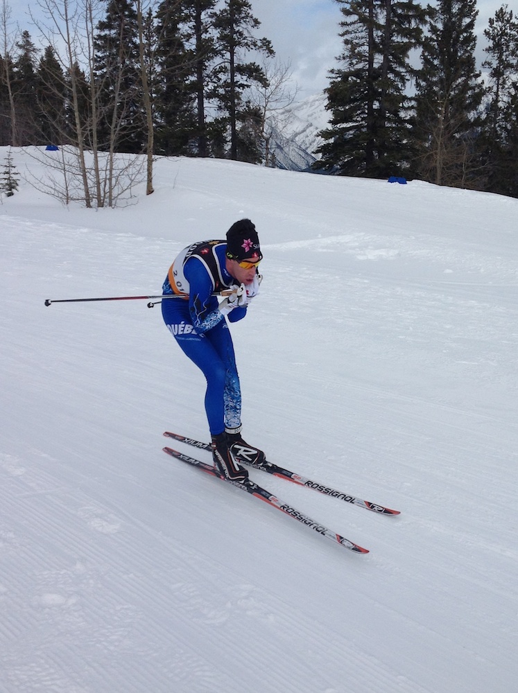 Ricardo Izquierdo-Bernier racing to gold in the skiathlon at the Canadian Junior Championships at the Canmore Nordic Centre in January. (Courtesy photo)