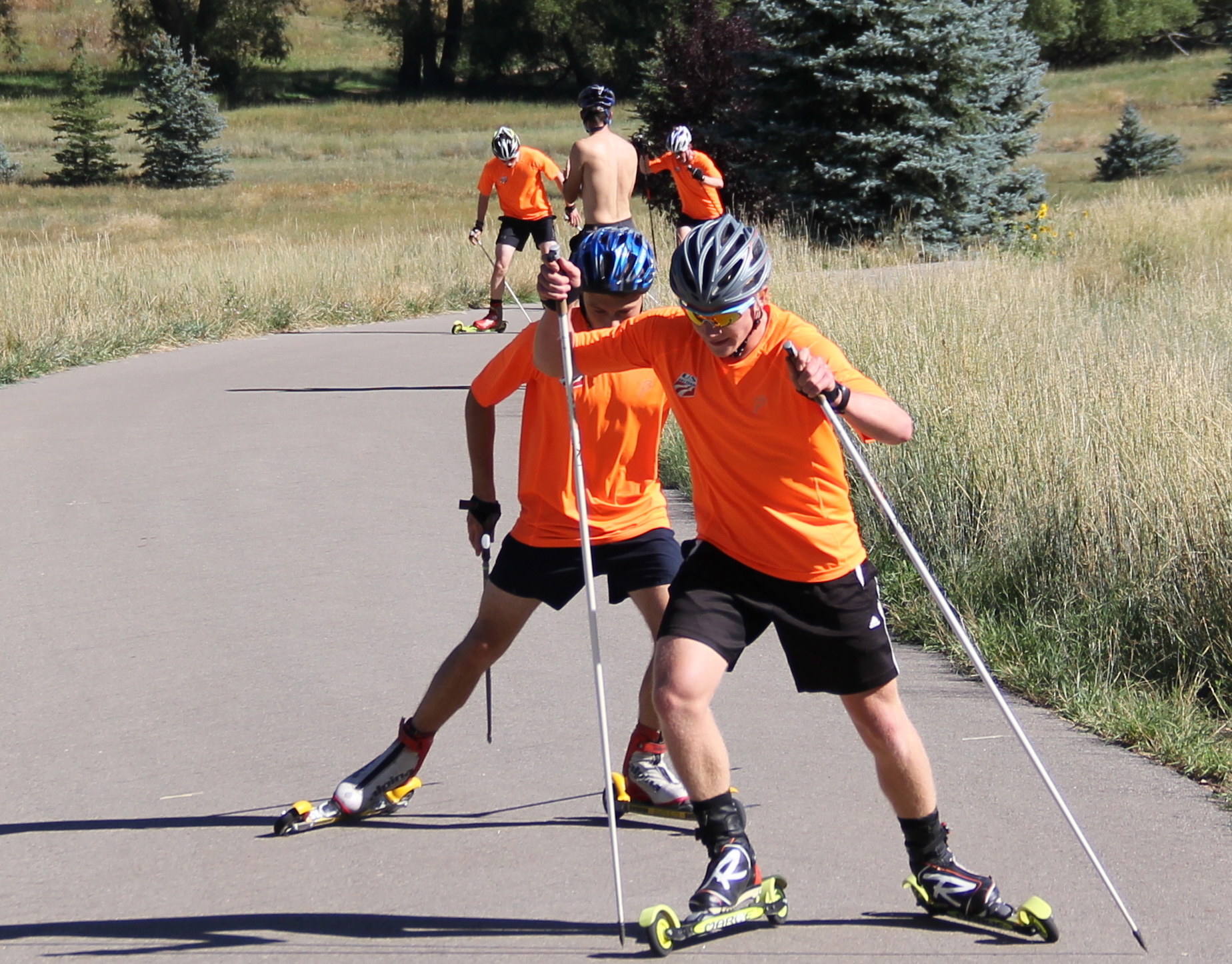 Athletes at the U20 NTG Camp in Park City, Utah rollerski during a recent training session. (Photo: Bryan Fish) 