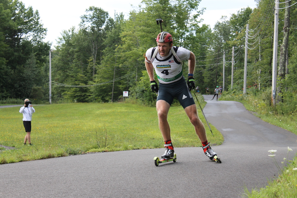 Lowell Bailey on his way to winning the 10 k sprint on Aug. 16 at at the North American Rollerski Championships at the Ethan Allen Firing Range in Jericho, Vt. He also won the mass start the next day.