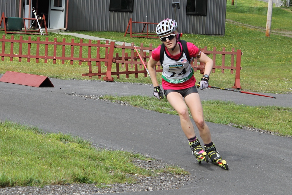 Emma Lunder competing at the 2014 North American Rollerski Championships 7.5 k sprint at Ethan Allen Firing Range in Jericho, Vt.