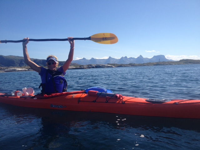 1985 Overall World Cup Champion Anette Bøe kayaks on Norway's Helgeland Coast in a recent photo. (Photo: Anette Bøe)