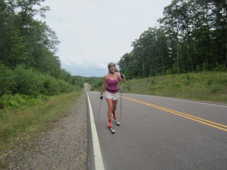 Guest athlete, Holly Brown during four-hour classic roller ski workout (Photo: NDC Thunder Bay)