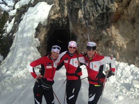  From left to right, Bouffard-Nesbitt, Dahria Beatty and Seb Townsend during the U23 World Championships trip last season. (Courtesy photo)