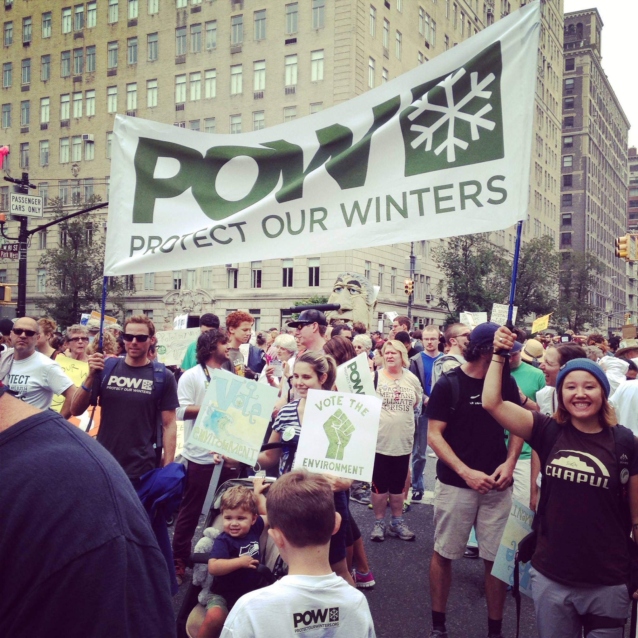 Andy Newell (l) participating in the People's Climate March in New York City on Sunday Sept. 21. (Photo: Protect Our Winters)