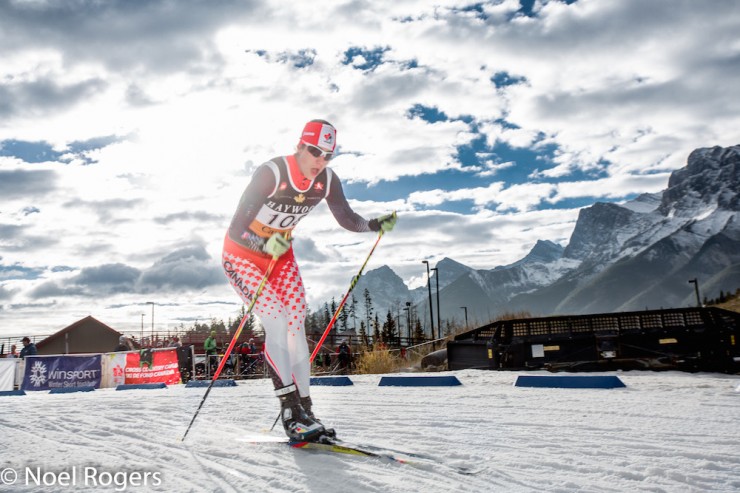 Rosanna Crawford racing to the win in Monday's distance race at Frozen Thunder in Canmore, Alberta. (Photo: Noel Rogers/Bow Valley Photography)