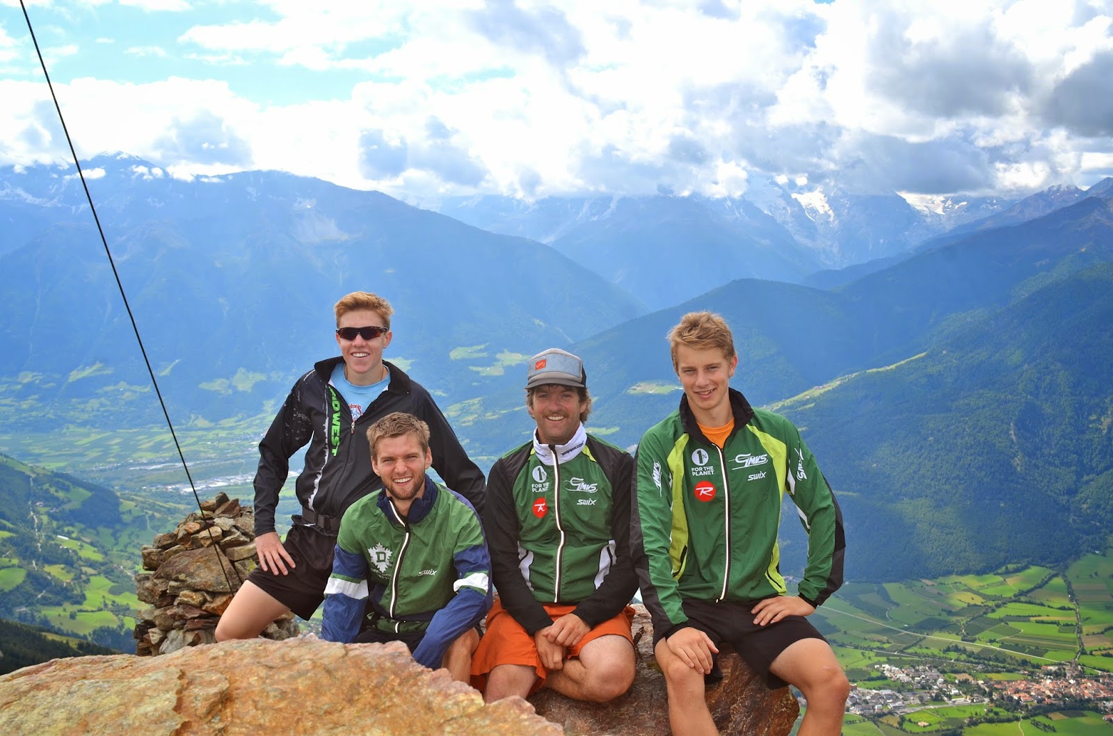 GMVS elite and postgraduate athletes Nick Gardner, David Sinclair, GMVS head coach Justin Beckwith, and Ian Moore (l-r) during their September trip to Italy. (Photo: GMVS) 