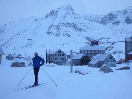 A typical early-season skiing scene: APUNSC Master Travis Rector pauses while skiing Independence Mine in October 2013.