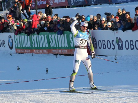 Marit Bjørgen celebrates her first win of the season in a FIS 10 k freestyle race in Beitostølen, Norway. She beat Norwegian teammate Therese Johaug by 19.7 seconds. (Photo: Inge Scheve)