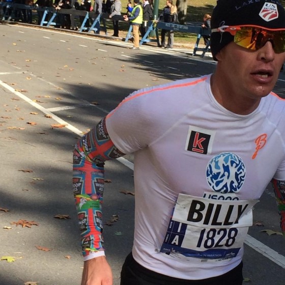 Billy Demong (US Nordic Combined) running in the NYC Marathon Sunday. (Photo: Andrew Quinn) 