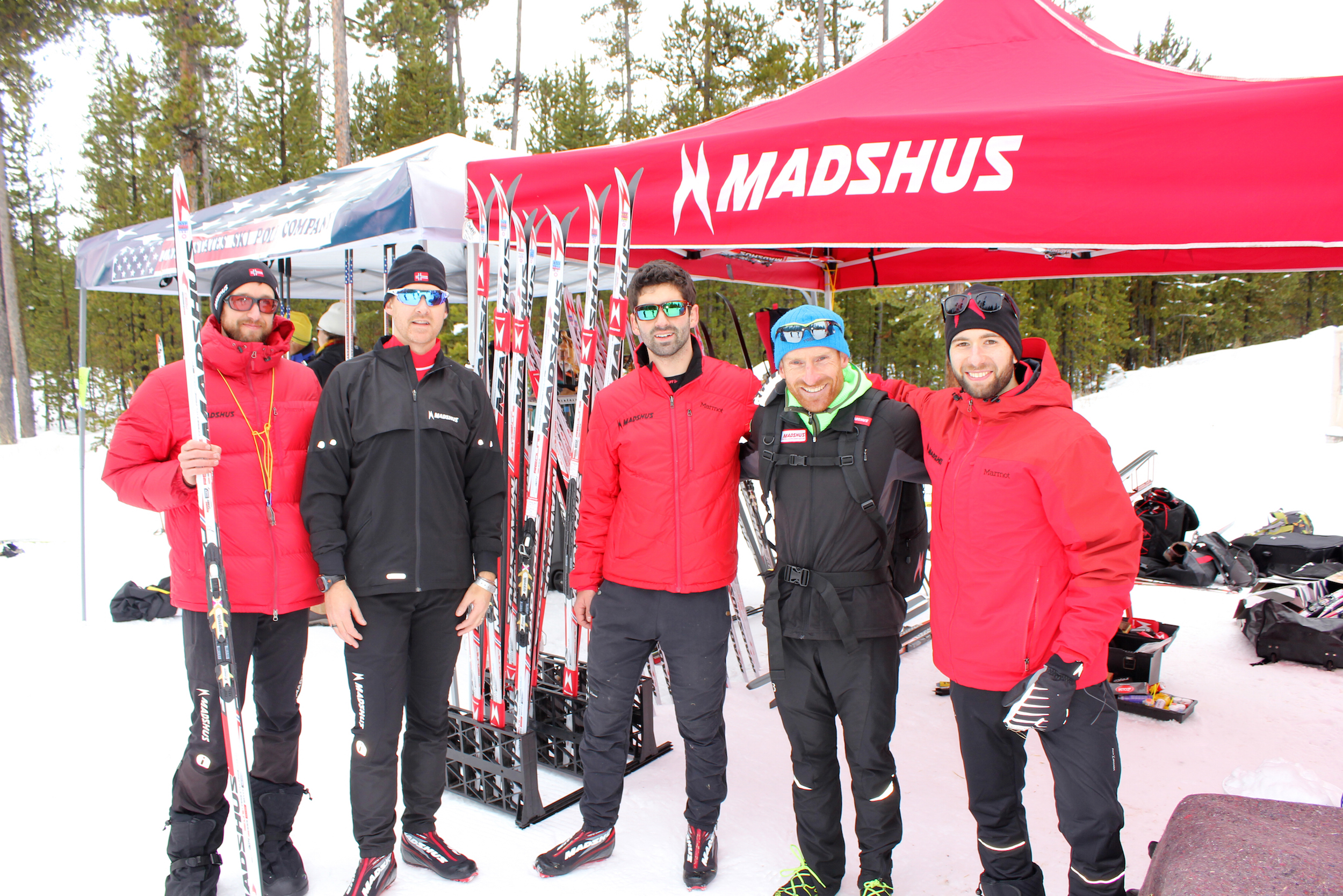 Carmi Schulman, Brian Gregg, and the rest of the Madshus Team at the demo area in West Yellowstone.