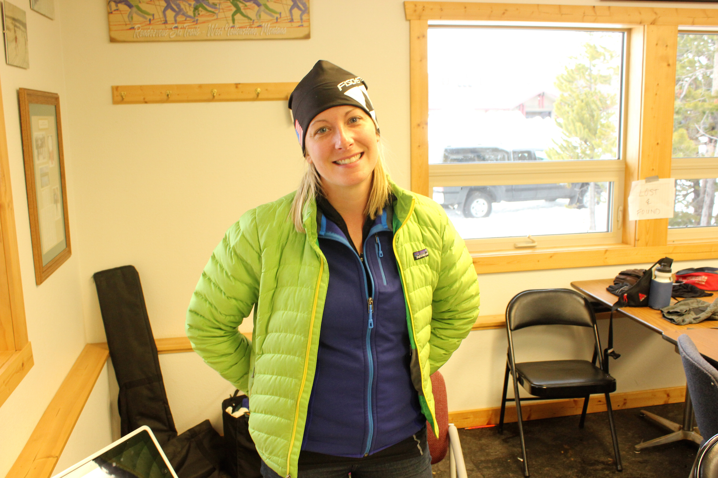 Jen Olsen sells tickets at the warming hut at the entrance to the Rendezvous trails. 