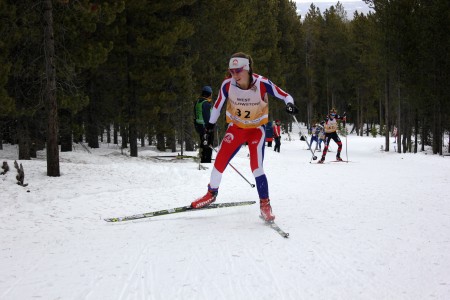 Katharine Ogden (SMST2) posted the fastest second lap in the field en route to a second-place finish in the women's 10 k individual start freestyle in West Yellowstone, Mont. 
