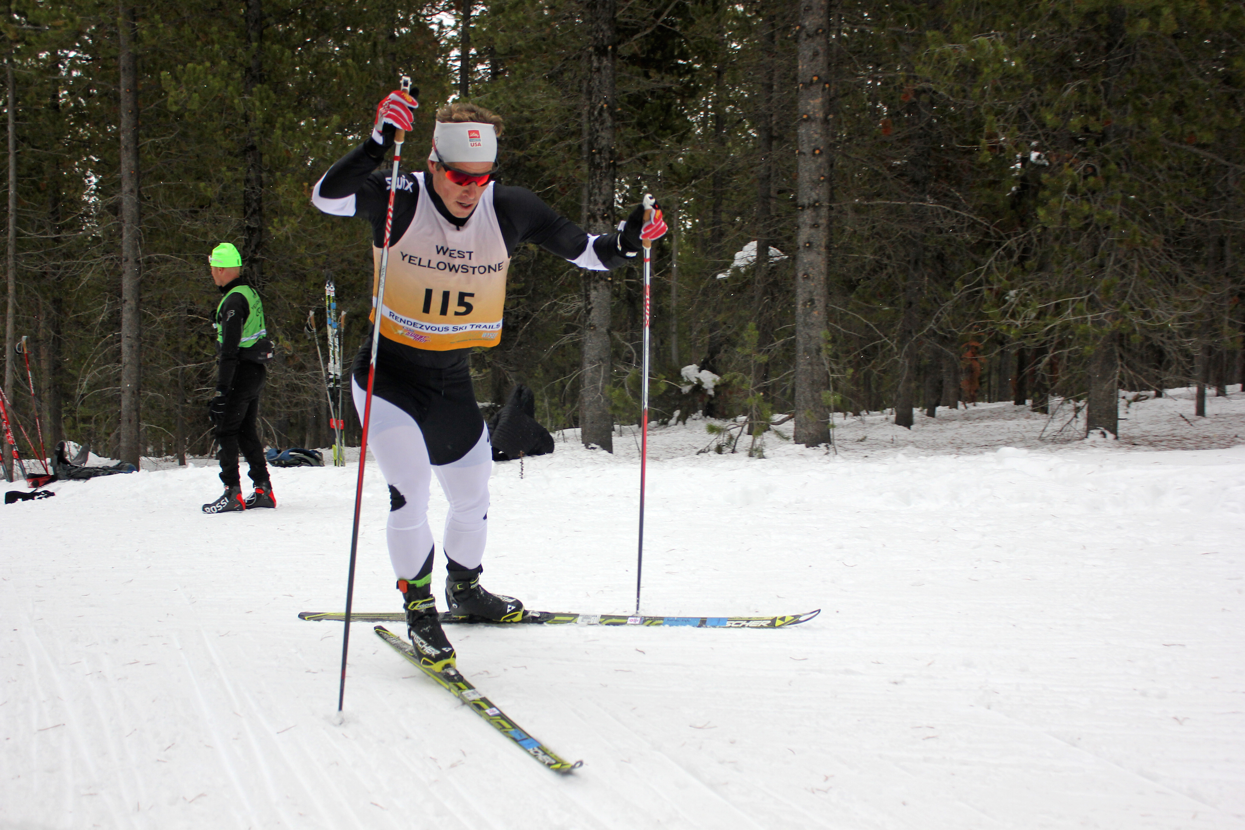 Kris Freeman had a strong first lap in West Yellowstone but ultimately finished fourth in the SuperTour 15 k freestyle. 