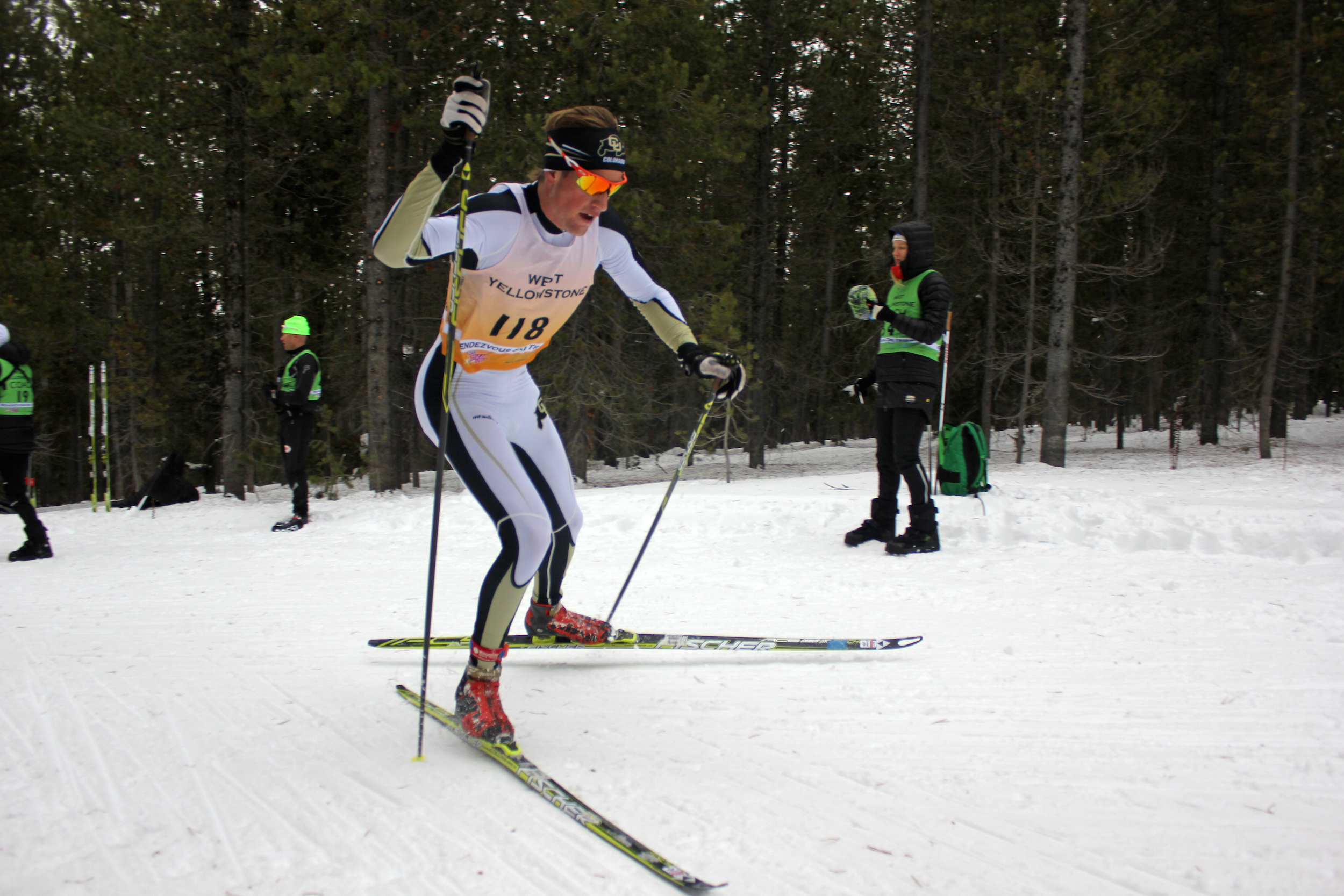 Mads Strom (CU) fought for first but ultimately ended third in the 15 k freestyle in West Yellowstone, Mont. as part of the opening SuperTour weekend.