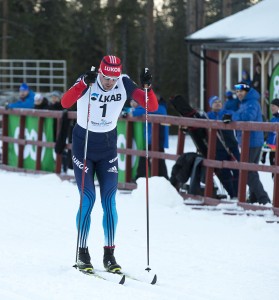 Russia's Sergey Ustiugov on his way to a semifinal win on Saturday at the FIS 1.4 k classic sprint in Gallivare, Sweden.  He went on to win the final. "Perfect workout before the World Cup premiere next weekend and a good proof that the mold is in the works," Ustiugov said after the final. (Photo: SportEventGallivare) 