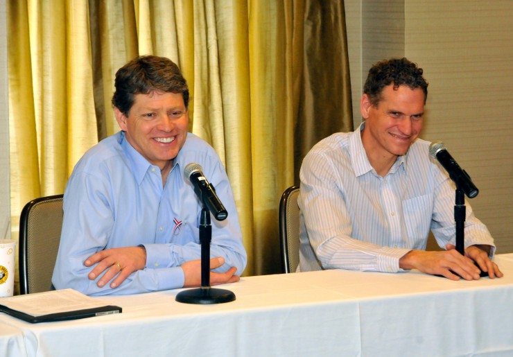 U.S. Ski and Snowboard Association CEO Tiger Shaw (left) and Executive Vice President for Athletics Luke Bodensteiner answer questions at the 2014 USSA Congress. Photo: USSA.