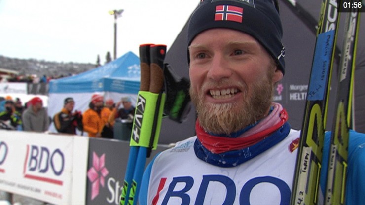 Martin Johnsrud Sundby during an interview with NRK after Friday's 15 k classic FIS race in Beitostølen, Norway. 