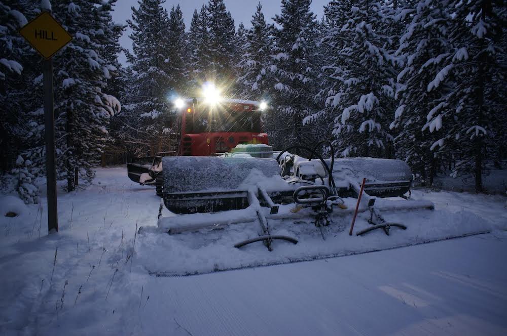 West Yellowstone's PistenBully goes out for its maiden voyage of the 2014/2015 winter season on the Rendezvous Ski Trails on Friday, Nov. 14, in West Yellowstone, Mont. "8+ [inches] and still falling,” Yellowstone Ski Festival Program Director Moira Dow wrote in an email. (Photo: Moira Dow)