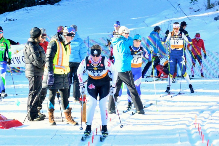 Yukon's Annah Hanthorn racing to third on the opening day of the 2014/2015 NorAm season, in the women's 7.5 k classic in Rossland, B.C.  (Photo: FRESH cafe & apres/Facebook)