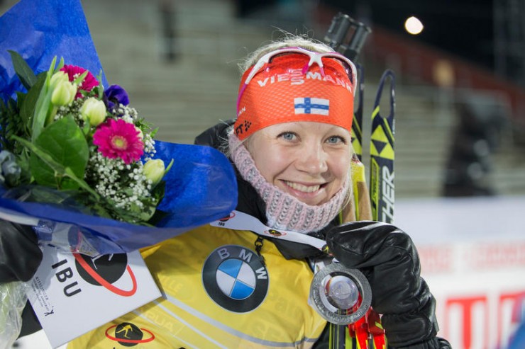 Finland's Kaisa Mäkäräinen after placing second in the 15 k individual in Östersund, Sweden. (Photo: IBU/NordicFocus)