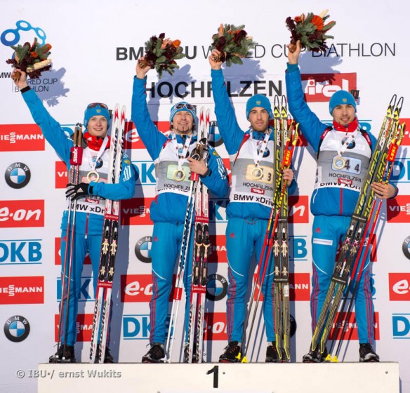Russia won the men's relay on Saturday at the IBU World Cup in Hochfilzen, Austria. (Photo: IBU/Ernst Wukits)
