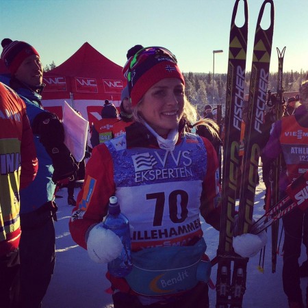 Johaug after winning the women's 5 k freestyle at the Lillehammer World Cup on Saturday in Norway. (Photo: FIS Cross Country/Twitter)