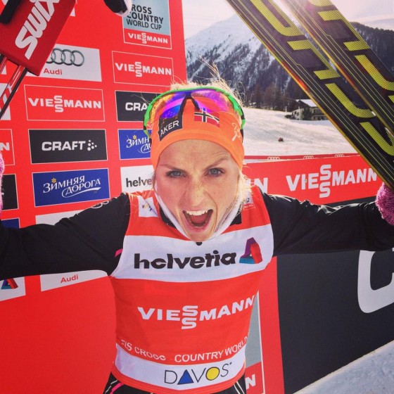 Norway's Therese Johaug won her second World Cup race of the season on Friday in Davos, Switzerland, another 10 k classic and again by 42 seconds over teammate Marit Bjørgen. (Photo: FIS Cross Country/Twitter)