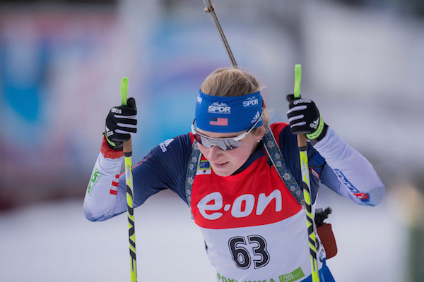 Hannah Dreissigacker en route to 17th place in the World Cup sprint in Pokljuka, Slovenia, today. Photo: USBA/NordicFocus.com.
