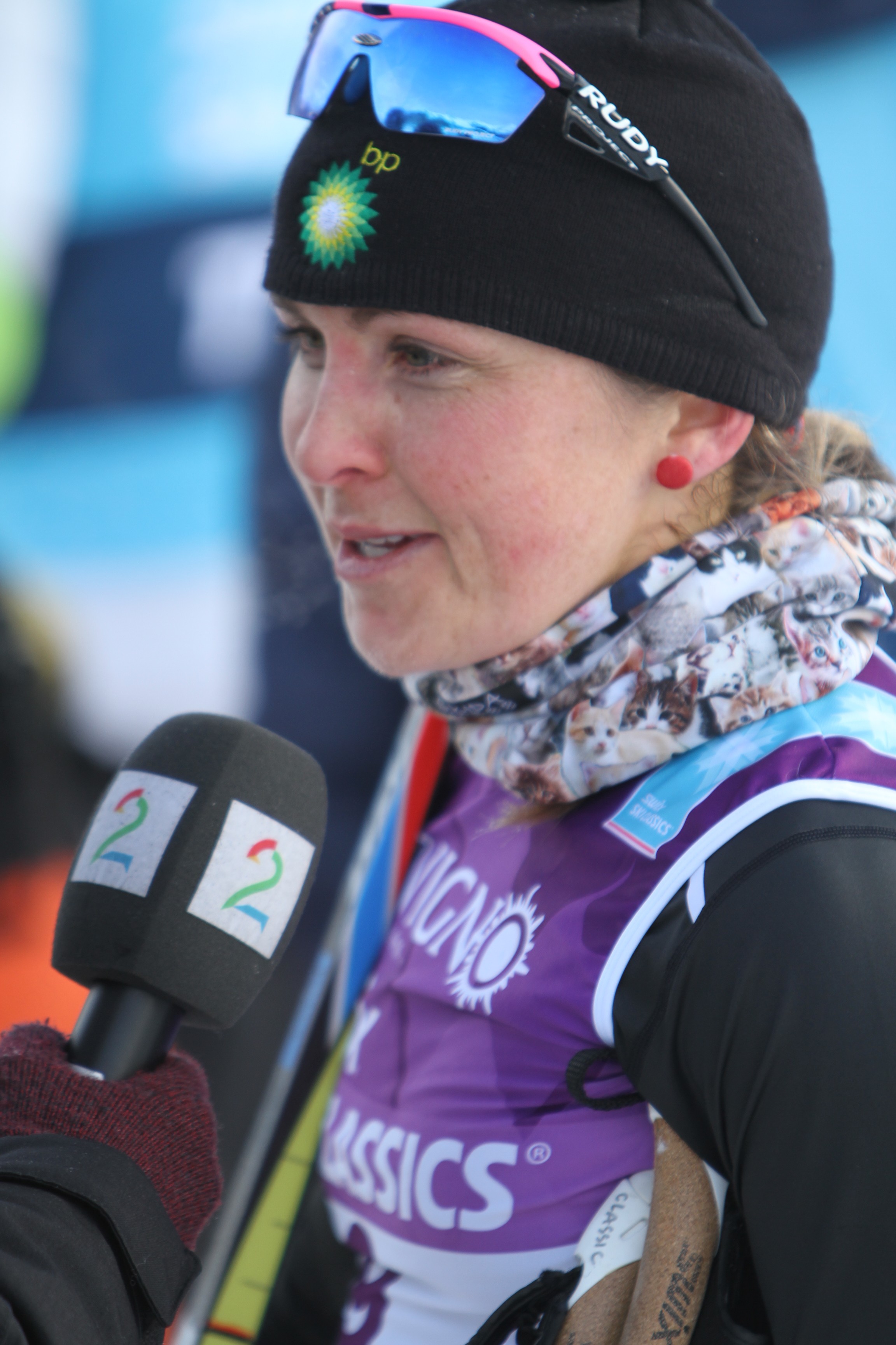 Holly Brooks interviewed for Norwegian TV at the 2014 Swix Classics competition in Livigno, Italy. (Photo: Erik Wickstrom) 