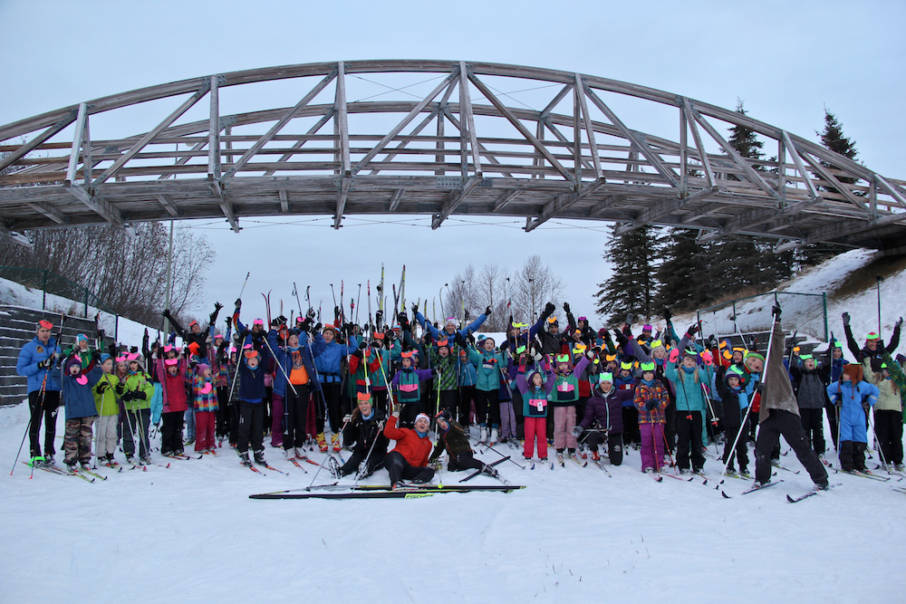 Kids excited to ski at the start of the day at the fourth-annual Lickety-Splits Ski Camp for Kids on Dec. 22 in Kincaid Park in Anchorage, Alaska. (Courtesy photo)