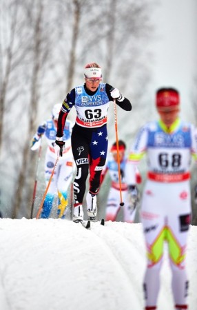 Kikkan Randall on her way to 58th in today's 10 k classic pursuit in Lillehammer. (Photo: Fischer/Nordic Focus)