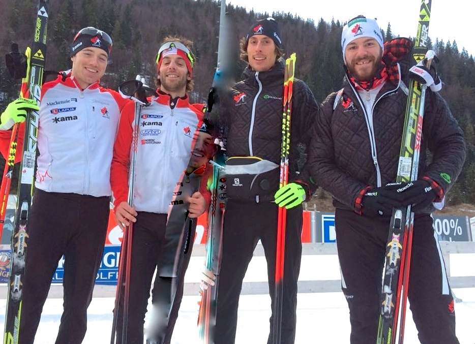 The Canadian men's 4 x 7.5 k relay, which tied a team-best sixth on Saturday at the IBU World Cup in Hochfilzen, Austria. (Courtesy photo)