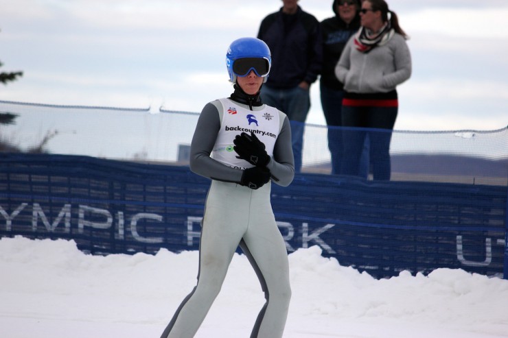 FIS Nordic Combined Continental Cup at Utah Olympic Park in Park City: jump-out run on the 100-meter normal hill on the afternoon of Friday, Dec. 12. (Photo: Paul Loomis)