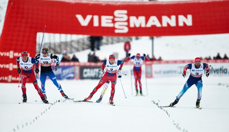 Pål Golberg (l) takes on Krogh (2) and Petukhov (3) for the win in Friday's 1.5 k freestyle sprint at the Lillehammer World Cup. Golberg won it by 0.24 seconds. (Photo: Fischer/NordicFocus)