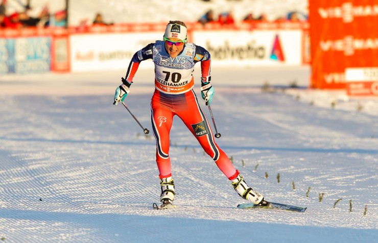 Johaug on her way to the 5 k freestyle win in Saturday's individual stage, the second stage of the Lillehammer World Cup mini tour. (Photo: Fischer/NordicFocus)