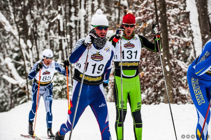 SSCV's Tad Elliott (119) and Craftsbury's Andrew Dougherty (131) Men's 30 k classic mass start at U.S. Cross Country Championships in Houghton, Mich. (Photo: Christopher Schmidt)