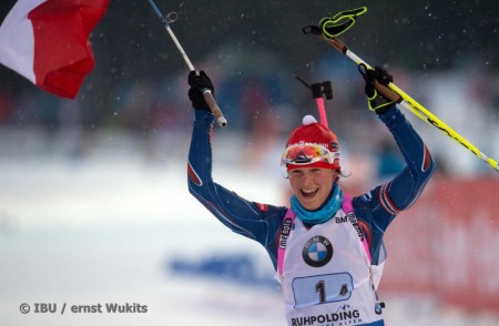 Veronika Vitkova anchoring the Czech Republic to its second-straight women's relay win on Thursday the IBU World Cup in Ruhpolding, Germany. (Photo: IBU/Ernst Wukits)