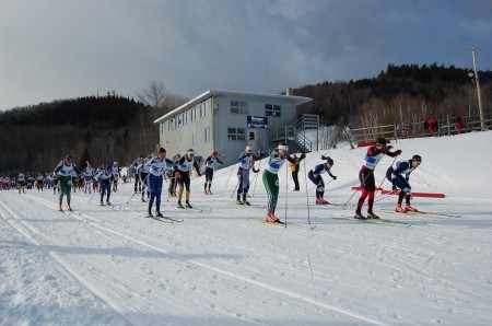 The women's field heads out of the start during the 15k classic race