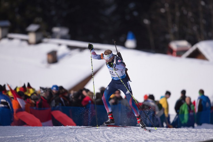 Lowell Bailey (US Biathlon) racing to 32nd in the IBU World Cup 10 k sprint in Antholz, Italy. (Photo: USBA/NordicFocus)