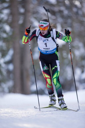 Darya Domracheva of Belarus ran away with the race, winning by 1:21. (Photo: Fischer/NordicFocus)