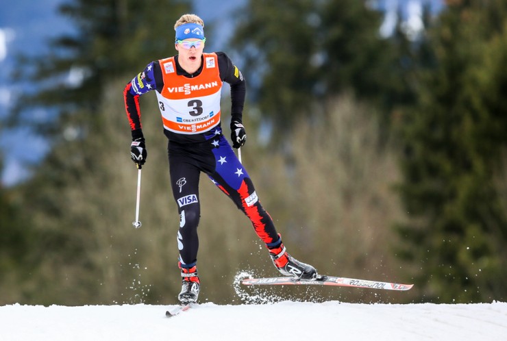 Erik Bjornsen (USA) competing in the Tour de Ski prologue. Photo: Marcel Hilger.