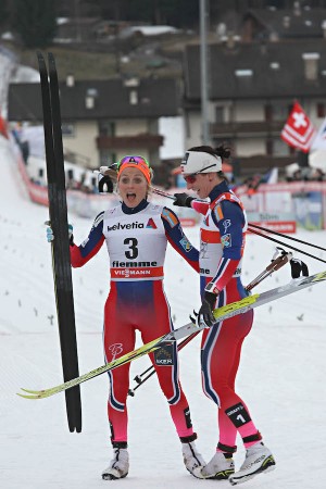 Johaug reacting to having won the sprint finish. (Photo: Val di Fiemme/www.fiemmeworldcup.com)