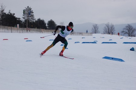 UVM skier Rogan Brown heads out on course en route to 2nd place in the men's 10k Freestyle (photo: Silke Hynes)