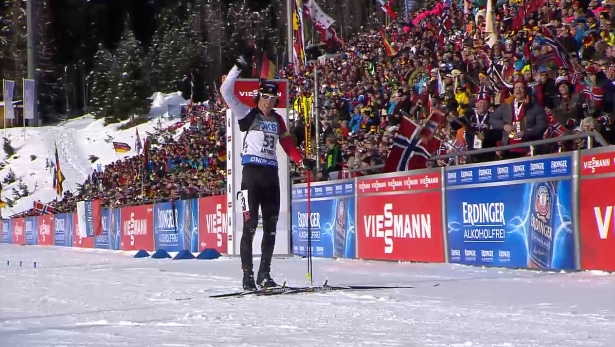 Brendan Green after finishing a career-best fifth in the men's 10 k sprint at the IBU World Cup in Antholz, Italy.